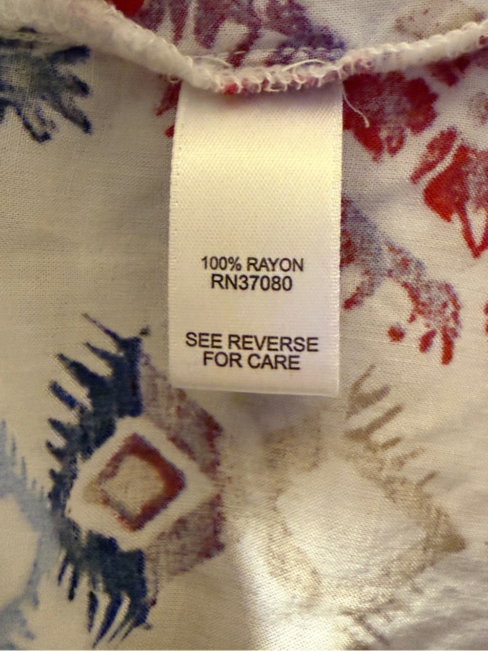 Cato White Boho Smocked-Neck Blouse with Maroon & Blue Pattern (M) - Picture 7 of 8